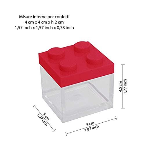 Omada Design Boîte type brique en plexiglas (48 Pcs) transparent 5X5X5 cm, pour mariages, confirmations, fêtes de communion, baptême et remise des diplômes, fabriquée en Italie, Rouge