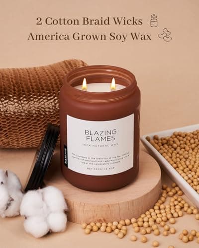 M&SENSE Bougie parfumée Flammes Ardentes Senteur feu de bois, patchouli et bois de cèdre Grande bougie en soja naturel de 550g Brûlage de 110 heures Cadeau de bougie d'aromathérapie