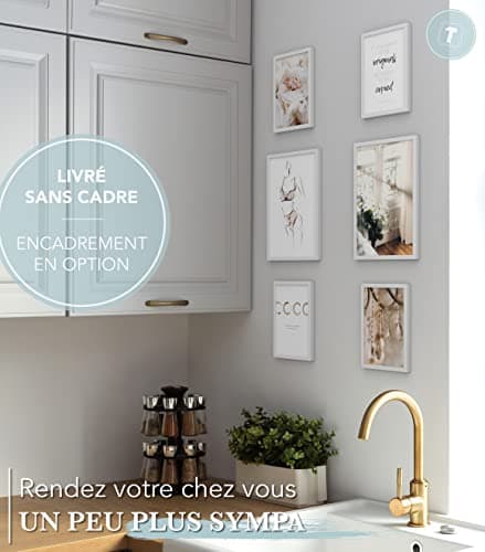Papierschmiede® Set Mood Posters, Tableau Décoration Murale sans cadres « Coco Femelle » Bureau, Salon, Deco Chambre Parentale, Cuisine, 2x A4 et 4x A5, eucalyptus femme fleurs