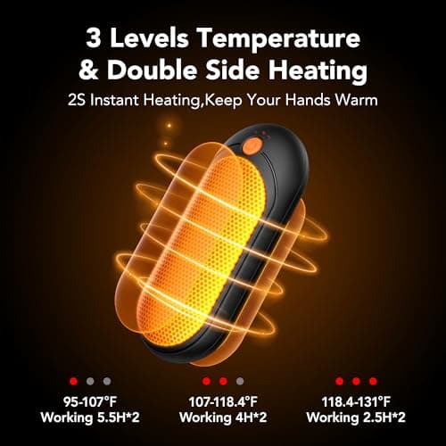 J-BRAUV Lot de 2 Chauffe-Mains Rechargeables à Double Face, 14 000 mAh, sans Fil, 3 Modes, idéal pour Le Golf, Les activités en extérieur et Le Froid (Noir, Taille Poche)