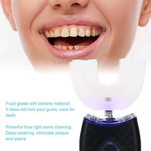 Brosse à dents électrique sonique, tête de brosse à dents en forme de U, nettoyage automatique, 4 modes de nettoyage, tête de brosse à dents en silicone de qualité alimentaire
