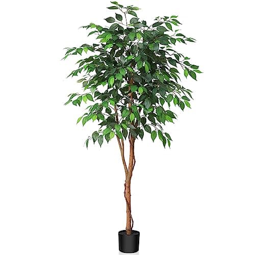 Kazeila Plante Artificielle Interieur 150cm Arbre Artificiel Ficus avec Troncs Naturels Fausse Plante Grande pour Intérieur Extérieur Maison Décoration