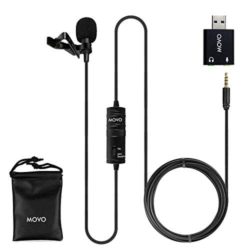 Microphone Universel Lavalier USB Movo pour Ordinateur avec Adaptateur USB Compatible avec Les PC et Les Mac, Smartphones, appareils Photo, podcasting, Microphone Portable (Cable de 6 mètres)