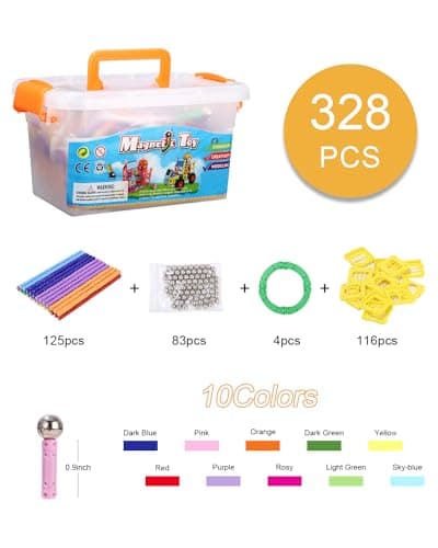 Kureny 325 Pièces Blocs Magnétiques Jouets éducatifs pour Enfants,Construction Magnetique Enfant,Bâtons Magnétiques,3D Construction Jouets Educatif Jeux Cadeaux pour Enfants à Partir de 4 Ans