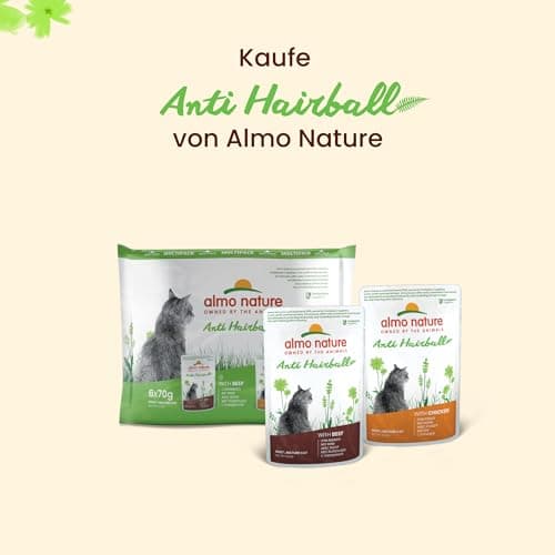 Almo Nature Holistic Functional- Anti-Hairball - avec Bouef. Nourriture Humide pour Chat Adulte. Alimentation complète en sachets fraîcheur – 30 x 70g