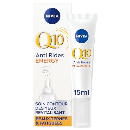 NIVEA Q10 Energy Soin Contour des Yeux (1x15 ml), crème anti rides yeux enrichie vitamine C & Guarana antioxydants, crème anti-âge anti-cerne yeux peaux ternes et fatiguées