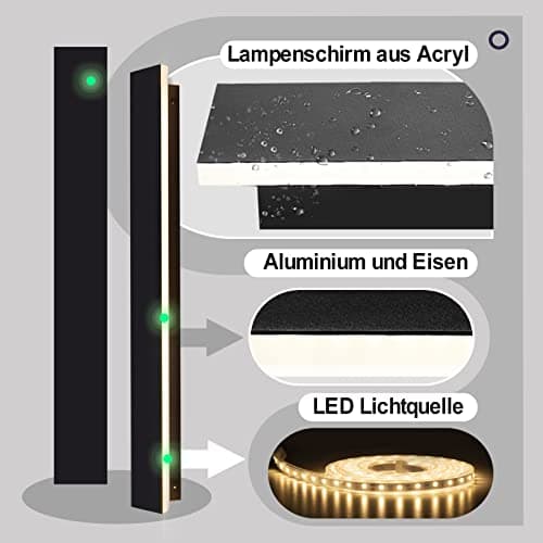 Applique Murale Led, Longue, Noire, extérieur, En Aluminium Acrylique étanche Ip65 Pour Jardins, Terrasses, Chambres, intérieur De Salon, Villa, 60cm ,20w