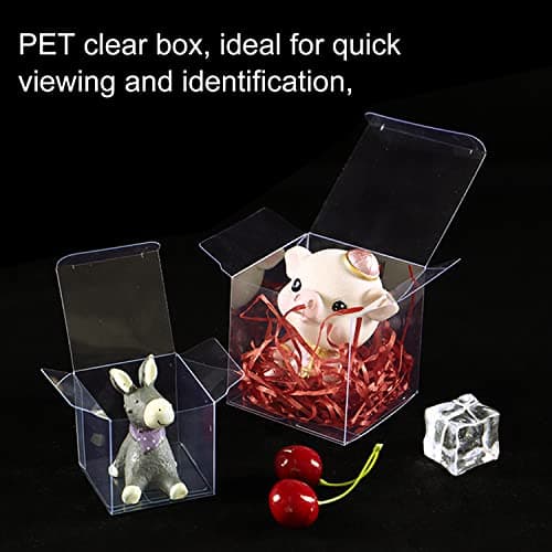 ZWZNBL Lot de 50 boîtes en plastique transparent pliables et carrées, pour bonbons, biscuits au chocolat, conviennent pour des mariages, fêtes, anniversaires, 5 x 5 x 5 cm