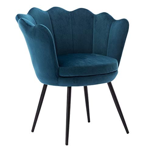 Wahson Fauteuil en Velours Fauteuil Coquillage avec Pieds Métal, Fauteuil Chambre Confortable Chaise Relax pour Salon/Chambre (Bleu Sarcelle)