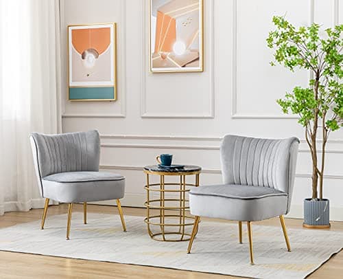 Wahson Fauteuils en Velours Fauteuil de Salon Confortable, Fauteuil Scandinave avec Pied Doré et Siège Épais, Chaise Salon Rembourrée pour Salon et Chambre. Gris