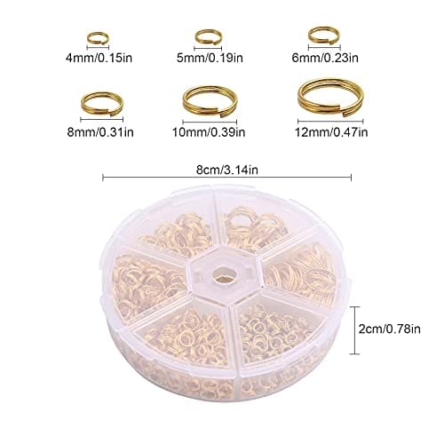 Lot de 690 anneaux ouverts doubles ronds dorés avec petite boîte de rangement, 4, 5, 6, 8, 10, 12 mm, anneaux ouverts à double boucle pour la fabrication de bijoux, petit porte-clés pendentif outil de