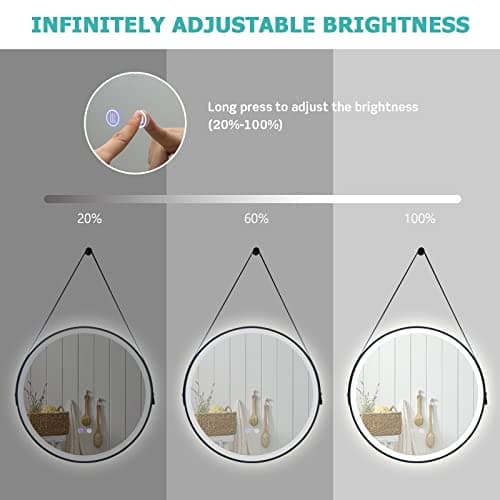 LIFEZEAL Miroir Salle de Bain Rond avec Fonction de Dégivrage, Miroir Cosmétique Mural avec Interrupteur Tactile Intelligent, Miroir Maquillage avec Lumière LED de 3 Couleurs, Diamètre 60CM, Noir