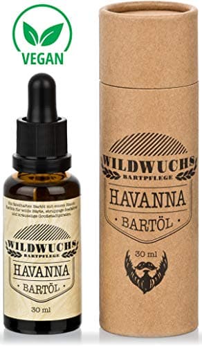 Huile de barbe HAVANNA à l'huile d'argan (30 ml) pour une barbe douce au parfum des Caraïbes, 100% naturelle et végétalienne de Wildwuchs Bartpflege - Cadeau pour hommes barbus