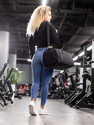 Fitgriff® Sac de Sport - Femmes et Hommes - avec Compartiment à Chaussures et Humide - Sac à Main pour Voyage, Sac de Gym, Fitness, Workout (Full Black, 58 x 31 x 31 cm (Medium))