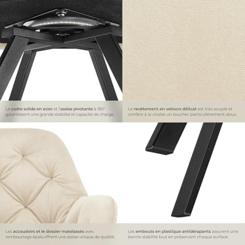 TecTake® Chaise pivotante de Salle à Manger Moderne Fauteuil Salon Chaise Ergonomique Rembourrée Confortable Chaise Design Meuble Salon pour Salle à Manger, Salon, Coiffeuse, Chambre, Cuisine