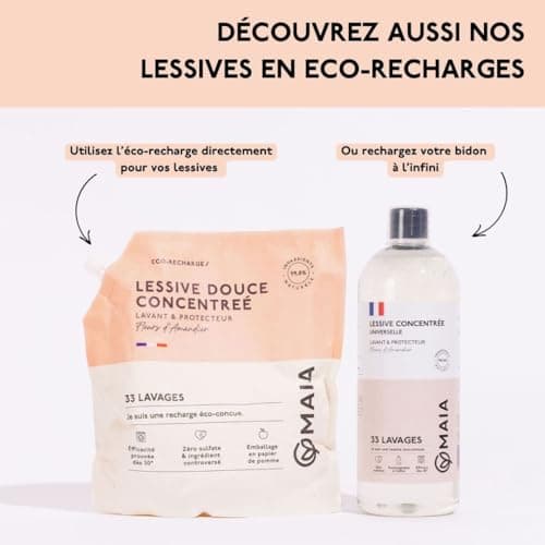 MAIA - Lessive Bio Fleurs d'amandier 3L - 99 lavages - Lavage en machine - Efficacité anti-taches prouvée - Formule sans allergènes - Emballage écologique - Fabriquée en France