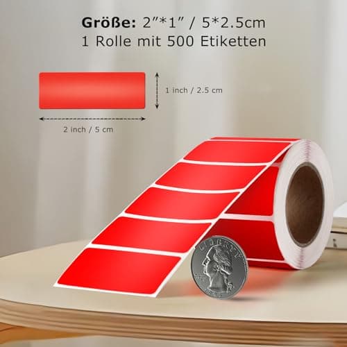 YIKIADA Lot de 500 étiquettes thermiques en vinyle - Rouge - 25 x 50 mm - Rouleau rectangulaire - Autocollant d'adresse - Étanche - Pour nom code-barres QR Code DIY
