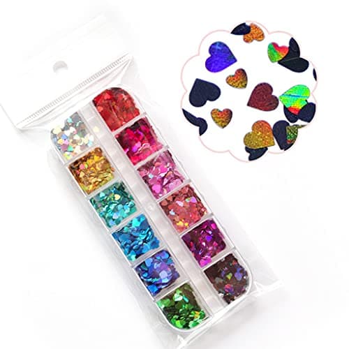 Yushu Paillettes holographiques, paillettes en forme de cœur, paillettes de remplissage en résine époxy, paillettes d'amour remplies d'époxy, pigments de slime, décoration de flocons de fabrication de