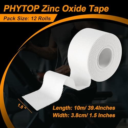 Ruban adhésif en oxyde de zinc - 3.8cm x 10m (12 rouleaux) - Ruban adhésif sportif blanc pour cheville, poignet, genou et pied, Ruban adhésif sportif pour tous les sports Bat, Lifters