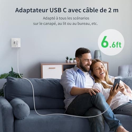 30W Chargeur USB C Rapide for iPhone 14/14/Pro/14 Pro Max/14 Plus/13 12 11 SE XR X XS 8, USBC Charger Prise Secteur Type C Alimentation Adaptateur et 2M Cable