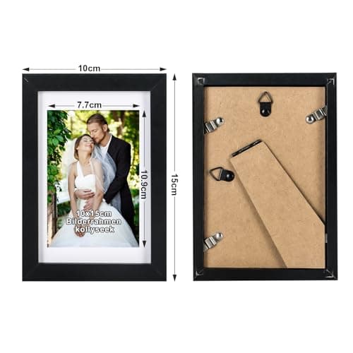 kollyseek set de 5 cadres photo 10x15 cm en MDF et verre acrylique cadre photo noir cadre photo en bois, à suspendre et à poser, salon à poser et à suspendre, cadre décoratif noir