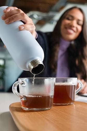 T&N Bouteille Isotherme d’eau 1l en acier inoxydable avec bouchon en bois d'acacia, Gourde Inox 1 Litre, conserve le froid à 29h, la chaleur 14h, étanche pour boissons gazeuses