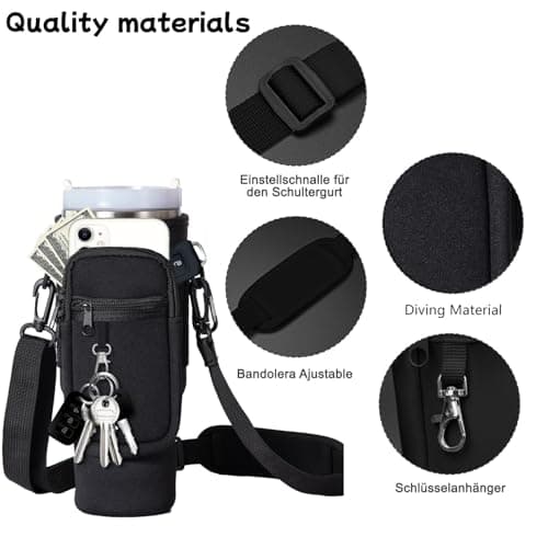 Bouteille d'Eau pour Stanley Cup 40oz, Stanley Cup Porte-Bouteille d'Eau, Sac Stanley Cup Avec Poche, Accessoires Stanley Quencher, Avec Bandoulière Réglable, pour Randonnée, Voyage, Camping, Rose