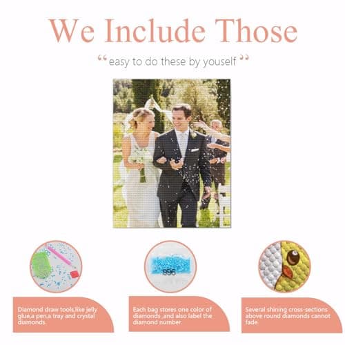 Kit de peinture diamant 5D personnalisable pour adultes, créez votre propre peinture diamant, toile diamant personnalisée, photo personnalisée, foret rond/carré (vertical)