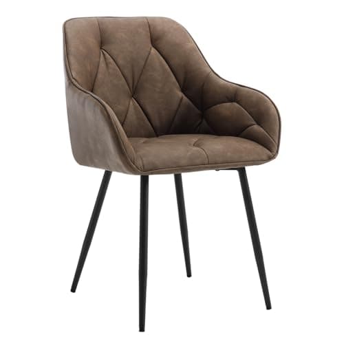 WOLTU Chaise de Salle à Manger, Chaise de Cuisine Rembourrée avec Dossier, Accoudoirs, Pieds en Métal, Chaise Ergonomique pour Salon, Bureau, en Simili Cuir Vintage, Marron foncé, EZS03dbr-1