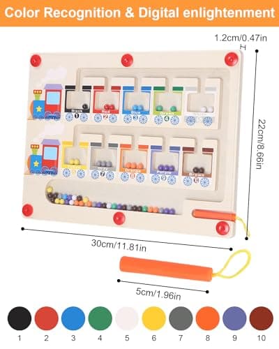 Jeux Labyrinthe Magnetique Enfant,Jouet à Partir de 3-6 Ans Jeu de Motricité Jeu Magnétique,Jouets en Bois Jouets éducatifs pour Enfants Jouets pour Apprendre Les Couleurs Et Les Chiffres Jeux De Tri