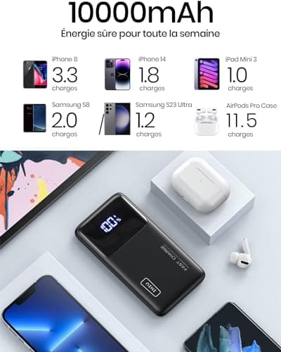 INIU Batterie Externe, 22.5W 10000mAh Power Bank, Batterie Portable USB C Input & Output PD3.0 QC4.0 Charge Rapide Powerbank Compatible avec iPhone 16 15 14 13 12 Pro Max Plus Samsung iPad Pro etc