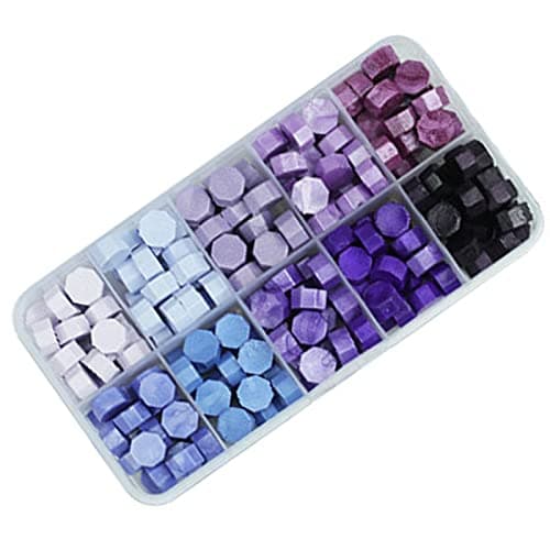 200 Pièces Perles de Cire à Cacheter 10 Couleurs Sceaux de Cire Octogonaux pour Rétro Cachetage de Timbres,Enveloppes, Invitations de Mariage,Emballage de Cadeaux (Série Violette)