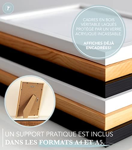 Papierschmiede® Set Mood Posters, Tableau Décoration Murale « Coco Paris » cadres en bois laqué blanc, Bureau, Salon, Deco Chambre Parentale, Cuisine, 2x A4 et 4x A5, fleurs pivoines rose noir blanc