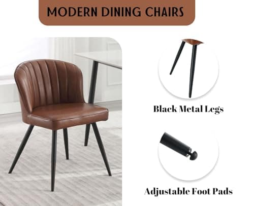 Wahson Chaises de Salle a Manger en Similicuir Lot de 2 Chaise Salle à Manger Moderne avec Coussin Épais Chaise de Cuisine avec Pied Métal, Chaise Cuir PU pour Salle à Manger/Restaurant, Marron
