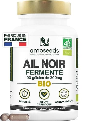 Ail Noir Fermenté BIO | Extra Fort, 900mg / Jour | Contient de la S-Allylcystéine | Santé Cardiaque, Circulation Sanguine, Immunité | Qualité Supérieure | Fabriqué en France