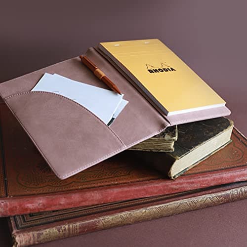 RHODIA 216002C - Livret Porte-Bloc et Porte-Documents N°16 Taupe - pour Bloc-Notes ou Carnets de Format A5 17,5 x 23,5 cm (14,8x21 cm) - Simili Cuir Italien Premium - Collection
