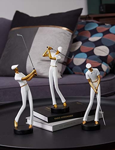 Amoy-Art Golfeur Figurine Statue Golf Arts Décor Moderne Cadeau Sculpture Maison Décoration Résine Blanc 24cm