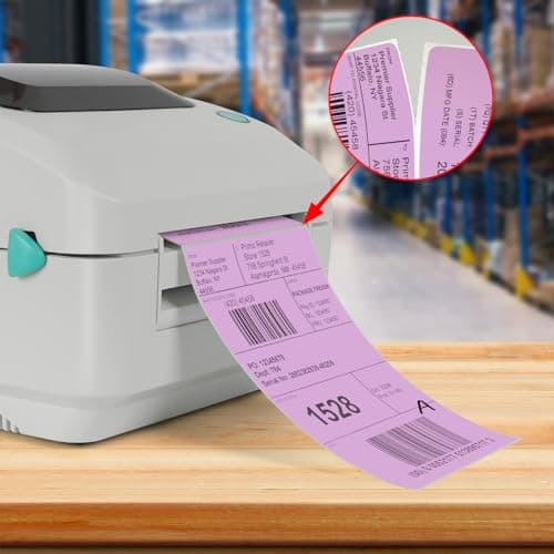 YIKIADA Lot de 500 étiquettes d'expédition violettes en vinyle autocollantes thermiques imperméables perforées pour DHL UPS Amazon