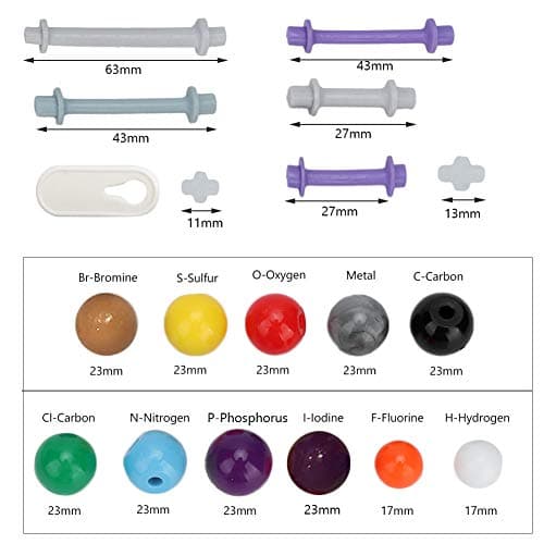 Hztyyier 267Pcs Modele Moleculaire, Kit Molécules Chimie Organique et Inorganique Ensemble Kit de Structure Atome Lien Modèle Défini pour Enseignant Élève