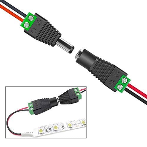 Aiqeer 25 Paires 12V / 24V DC Mâle Femelle Connecteurs Set, 5.5 X 2.1 mm DC Alimentation Fiche Prise Adaptateur Vis Borne Connecteur, pour CCTV Caméra LED Bande (Vert)