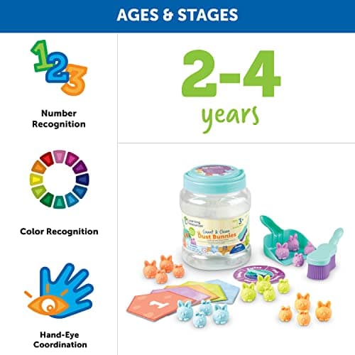 Learning Resources Lapins à compter et à nettoyer , activités petite enfance, kit de jouets éducatifs, jouets d’enseignement des couleurs, 29 pièces, à partir de 3 ans