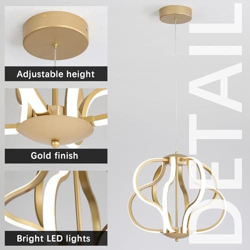 ZenithBeam Led Moderne Lustre Salon, Doré Suspension Luminaire Avec TéLéCommande, Ligne De Lampe De DéCoration Artistique à Intensité Variable 40W 8 LumièRes Lustre Chambre Pour Salon, Cuisine