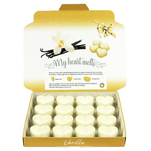 Senteur Vanille Fondant Parfumé pour Bruleur Fondant, 16 x 5g Tartelette en Forme de Coeur, en Cire de Soja Vegan, Parfait comme Parfum Maison, Cadeau Femme, Cadeau Cremaillere
