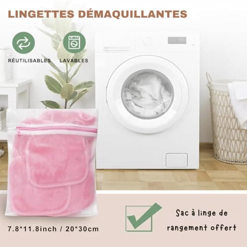 Belleaura - Lingettes Démaquillantes Lavables Réutilisables - 7 Pads Couleur Nude + Sac à Linge Offert - Nettoyage Exfoliant Visage Sans Produit, Démaquillage à l'Eau