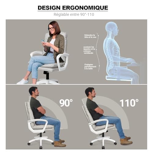 BASETBL Fauteuil Bureau 150 kg, Chaise de Bureau Confortable en Tissu technologique, Chaise Bureau Ergonomique avec Dossier Haut renforcé, Convient aux Enfants, aux Adolescents et aux Adultes