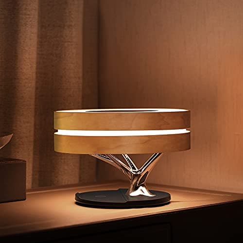 Silumen Lampe de Chevet Ronde Horizon avec Enceinte & Chargeur Sans fil - Dimmable Tactile