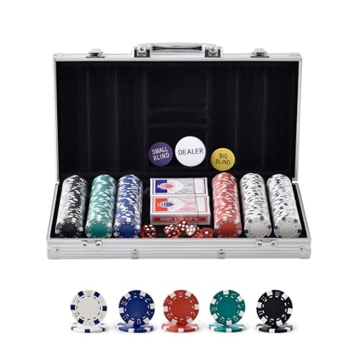 VEVOR Mallette de Poker 300PCs Jetons de Poker en Plastiques PS 11,5 g 40x3,3 mm avec 2 Jeux de Cartes 1 Bouton de Croupier et 2 Boutons Blind pour Blackjack Texas Jeux de Hasard Casino à Domicile