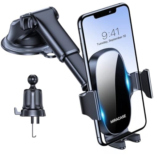 Miracase 【4-en-1】 Support Telephone Voiture, Porte Telephone Voiture Ventouse pour Tableau de Bord & Pare-Brise & Sortie d'air & Bureau Compatible avec Tous Les Smartphones 4.0''-7.0''