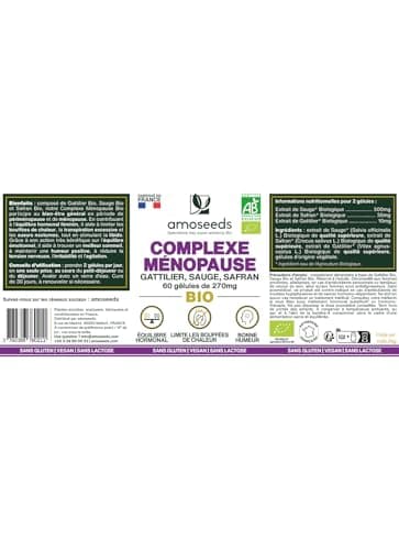 Ménopause BIO | Sans Hormones, 100% Naturel | Bouffées de Chaleur, Irritabilité, Stress | Gattilier, Sauge, Safran | 60 gélules | Qualité Supérieure