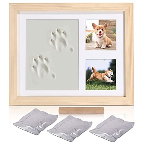 Meilo Cadre photo d'argile d'empreinte de main, cadre en bois et verre acrylique, cadeau de kits de moulage et d'impression pour baptême de bébé(wood-2823)
